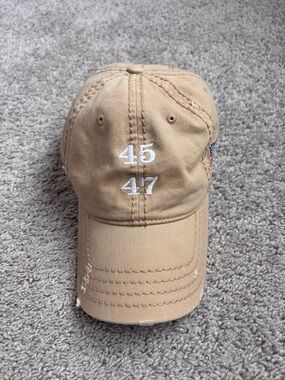 45 - 47 Distressed Tan Baseball Cap with White Embroidery